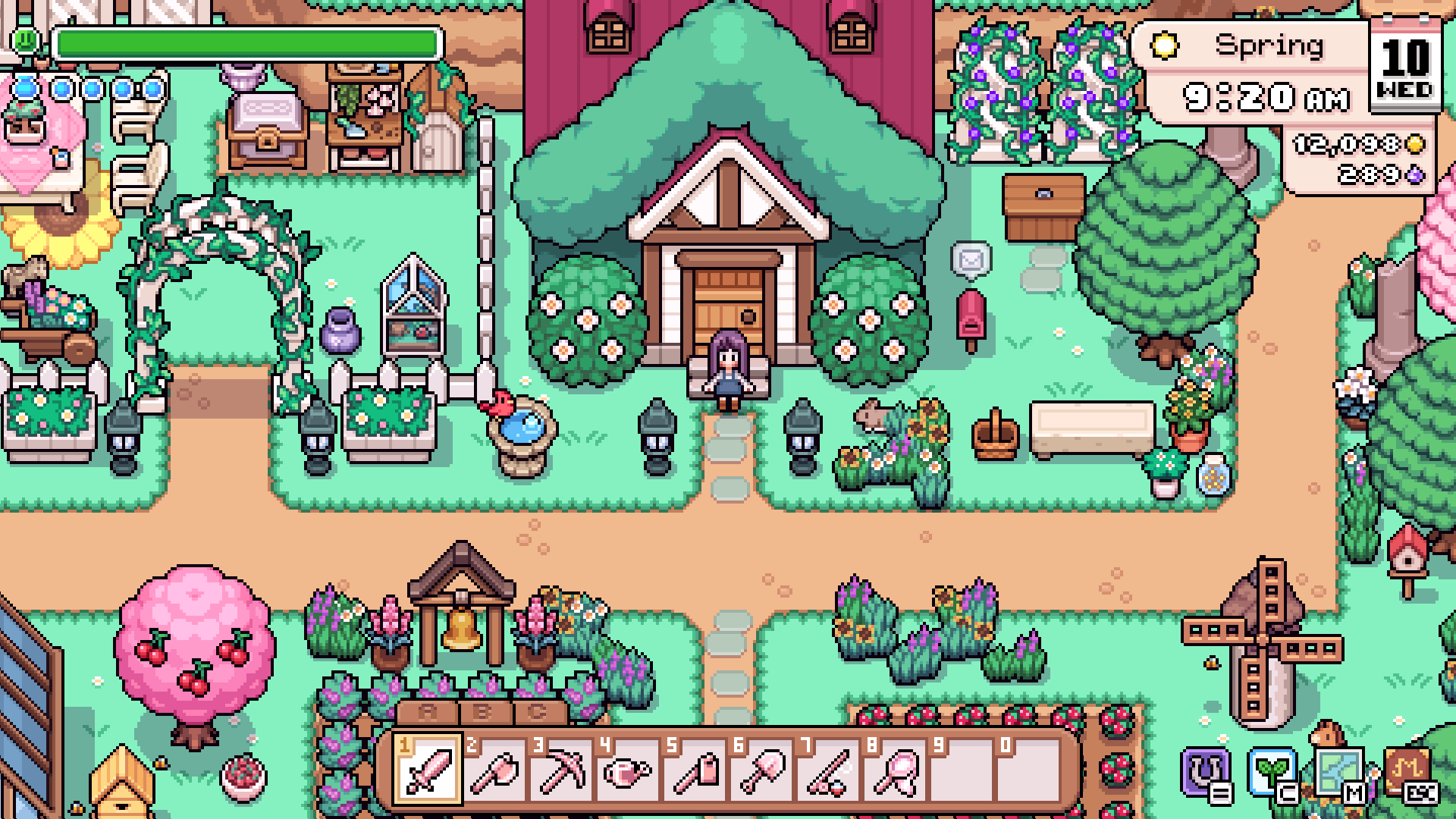Una finca de primavera desarrollada con casa mejorada y patio decorado.